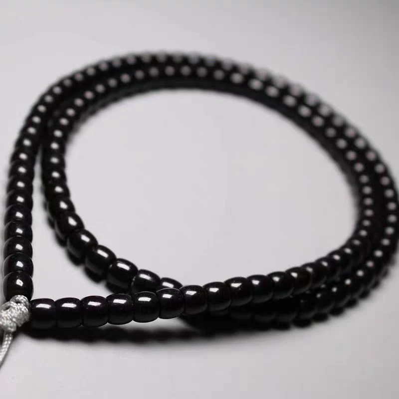 新疆和田玉墨玉卡8项链直切108手工情侣男士长链长串女士复古时尚