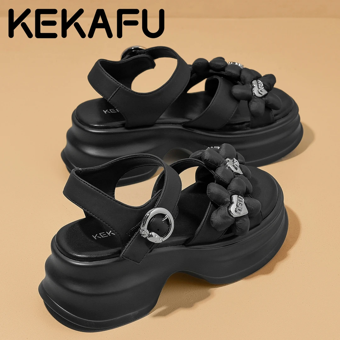 珂卡芙外穿厚底仙女风配裙子一字带凉鞋2025夏季新款百搭沙滩鞋女