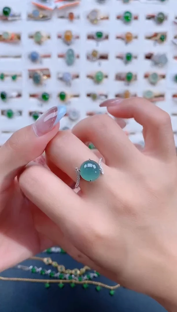 翡翠戒指银S925镶嵌天然翡翠