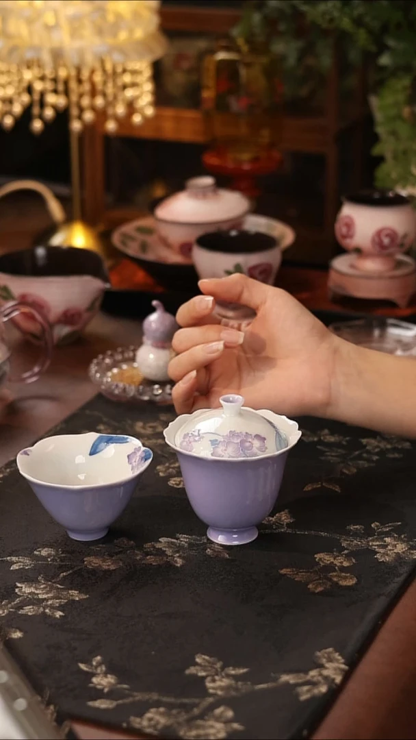 紫色海棠春盖碗+杯哈哈哈哈