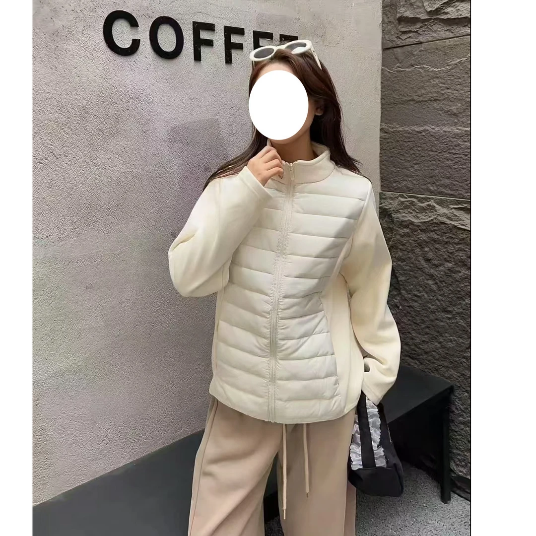 秋冬立领拼接修身保暖棉服6870