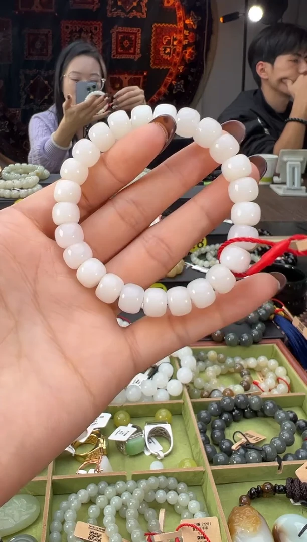未镶嵌手串和田玉且末料天泰白玉算盘珠手串卡10