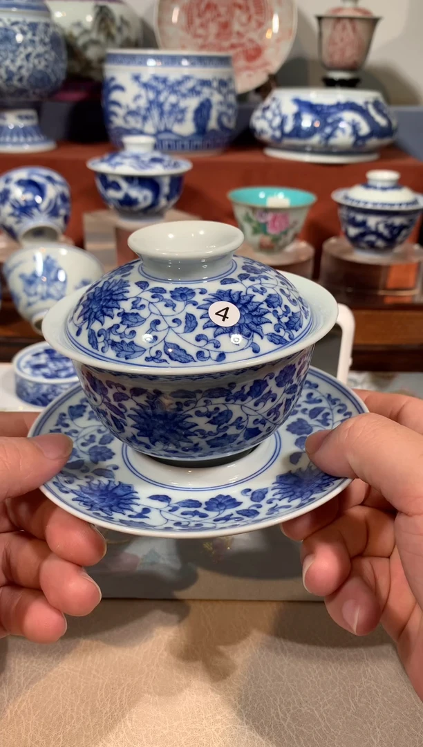 【闪购商品】杯子4青花缠枝莲三才盖碗