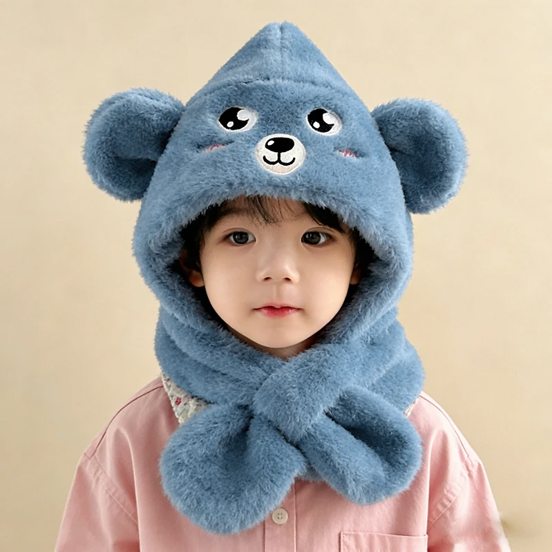 冬季保暖男女儿童帽子围巾围脖一体帽防风防护耳套头加绒宝宝帽