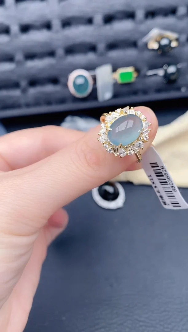 银S925镶嵌戒指翡翠天然a货翡翠535