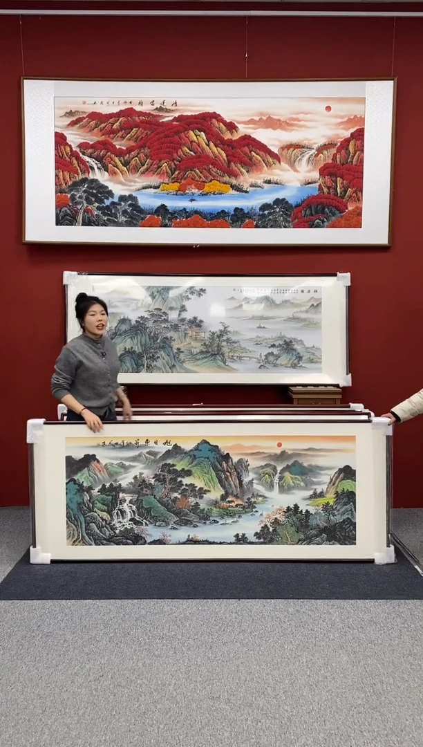 国画手绘  219*88  旭日东升