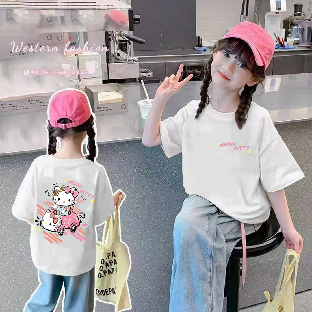 【凯蒂猫车】现货女童短袖T恤夏季亲肤女孩洋气韩版柔软纯棉吸汗中
