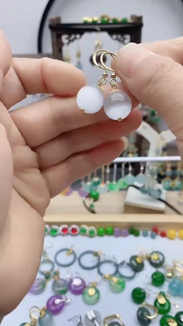 14K金镶嵌变石猫眼耳饰34