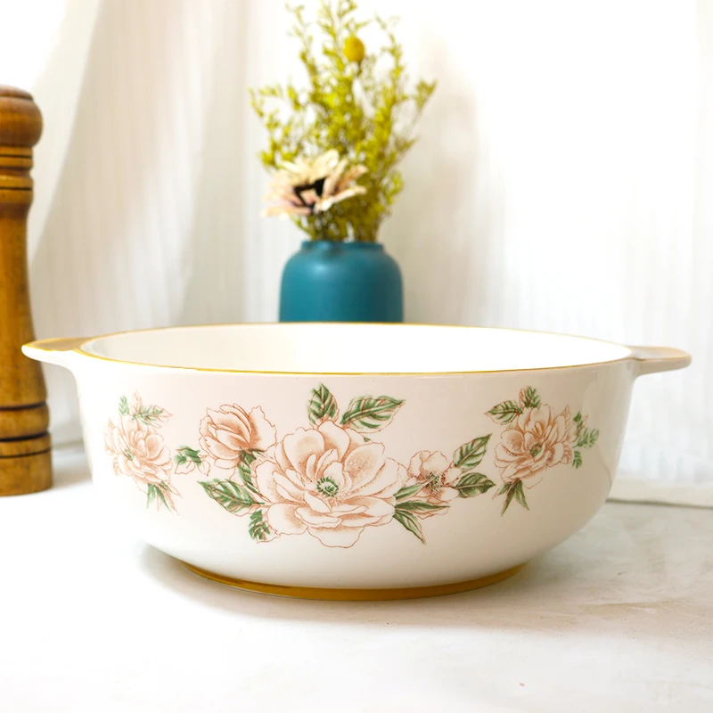 口径19CM 九英寸山茶花双耳碗发2个 【破损联系客服补发】