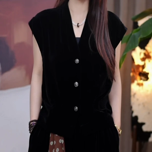 『星玮』100%桑蚕丝香云纱显瘦气质时尚无袖马甲