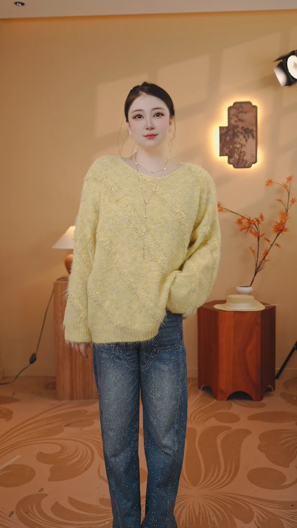 暖阳（斜纹毛巾绣设计毛衣针织女装毛衣）