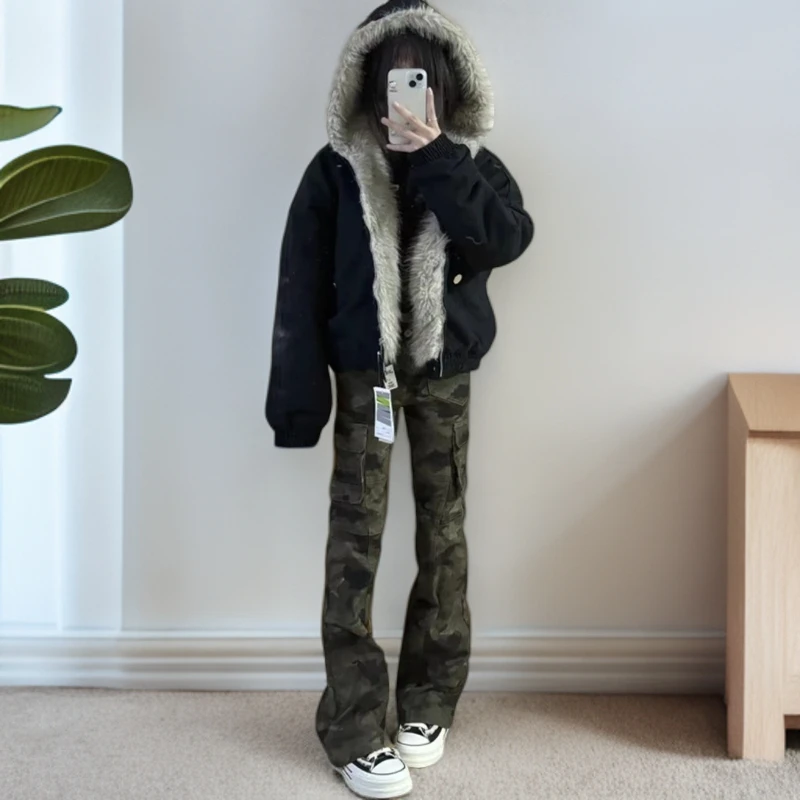 美式迷彩裤休闲长裤潮流多巴胺服装痞帅炸街风女装zlayco迷彩裤