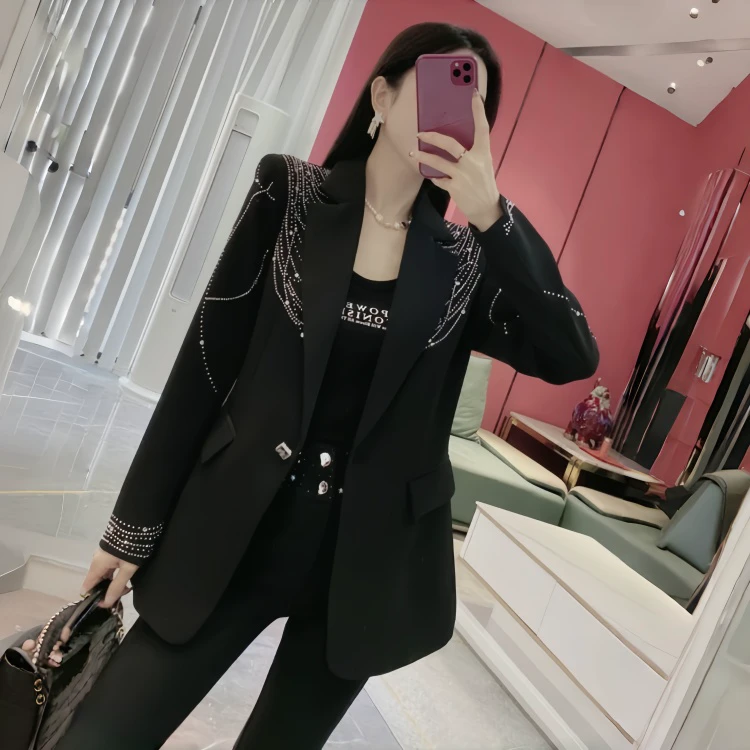 气质修身烫钻西装小香风网红时尚百搭设计感女人味西装外套西服女