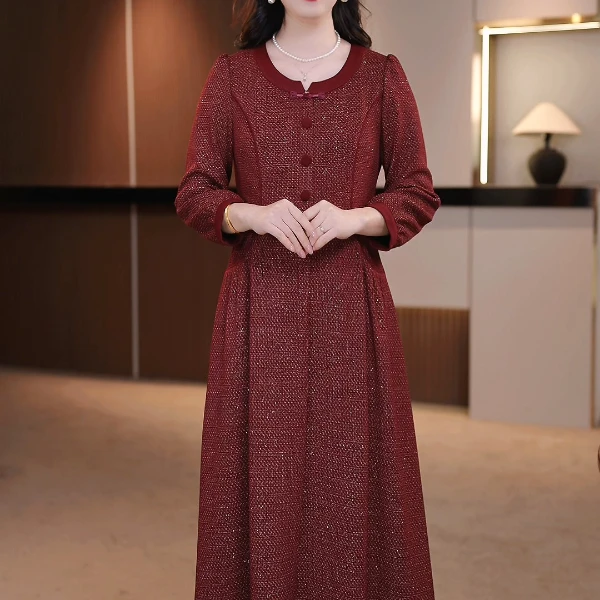 2025秋季新款大码女装遮肉显瘦加肥加大收腰连衣裙 【D】 FY-9237
