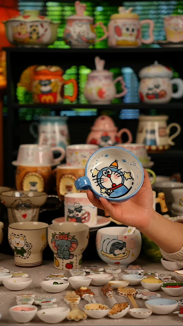 陶瓷无盖款景德镇创意手工陶瓷手绘釉下彩吊烧