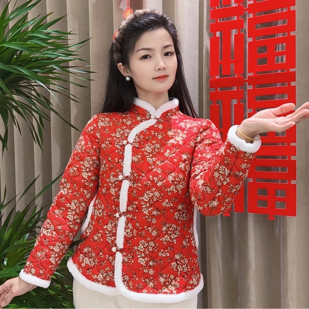 春节新款女大学生保暖棉服中式国风棉衣外套复古碎花加绒加厚棉袄