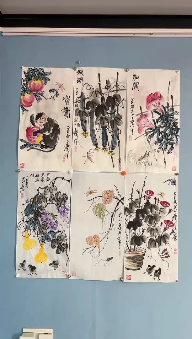 国画紫**来武天庆老师六条屏
