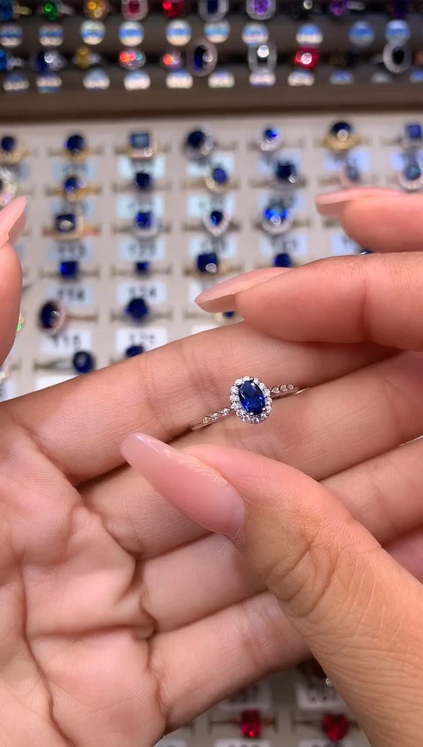 蓝宝石戒指银S925镶嵌46白