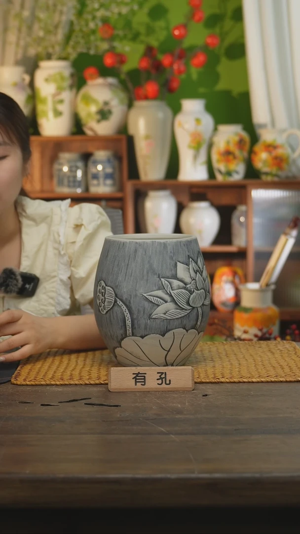 瓷片景德镇纯手工手绘花器摆件