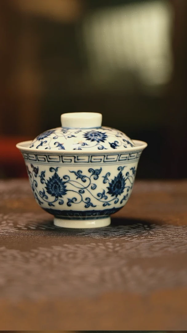 中式科*禾仿明青花缠枝莲盖碗特价