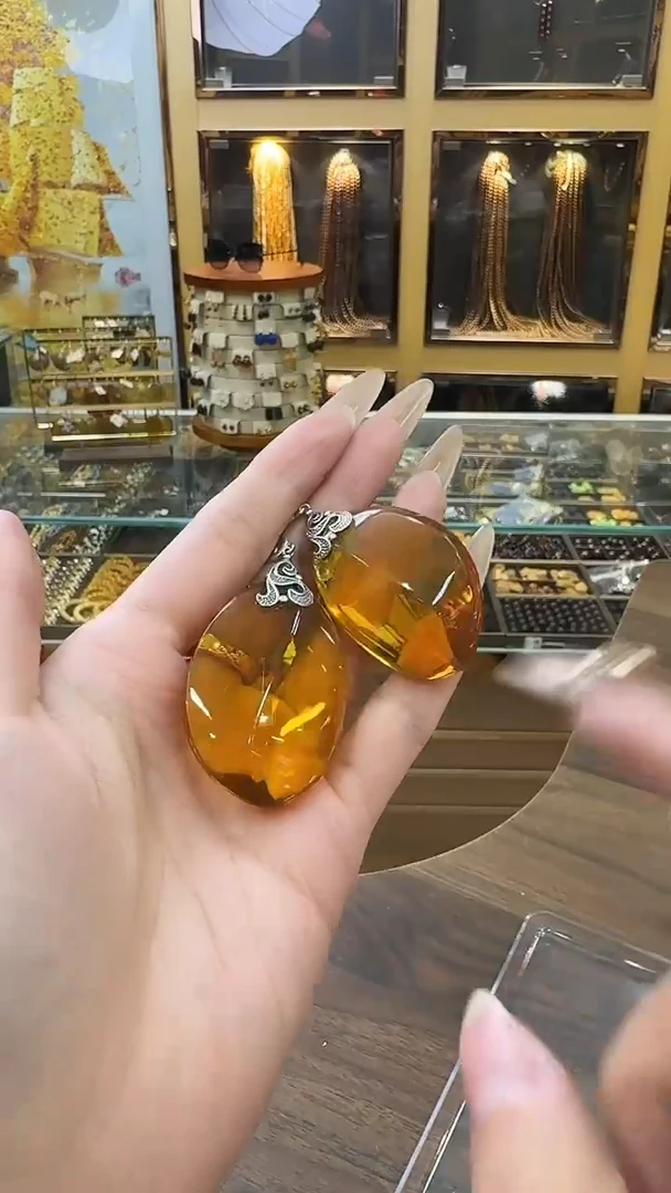 琥珀银S925镶嵌耳饰琥珀耳钩