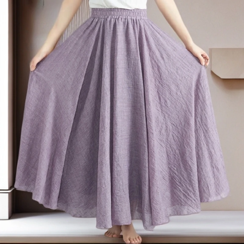 【雅岚女装】时尚洋气显瘦夏季新款复古文艺纯色棉麻气质款裙子百搭