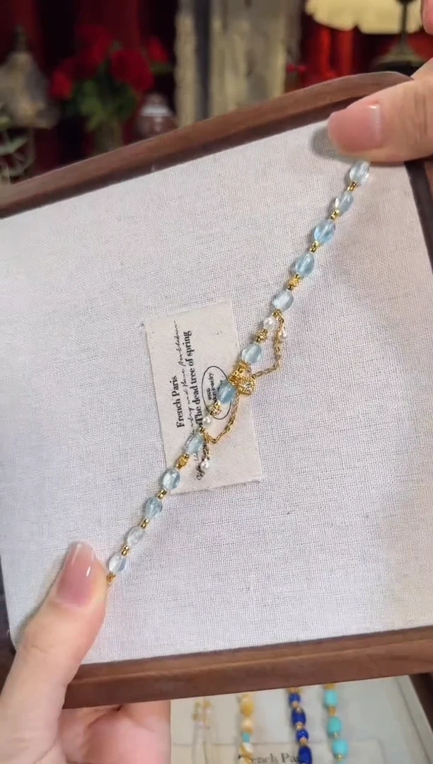 【闪购商品】海蓝宝石手链银S925镶嵌糖豆