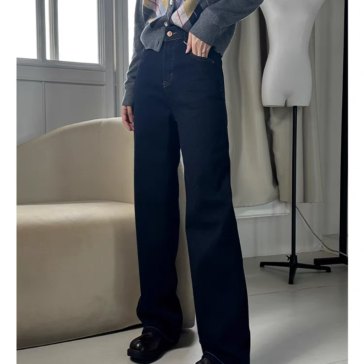 HGZ-C199--两色高腰显瘦牛仔直筒裤阔腿裤