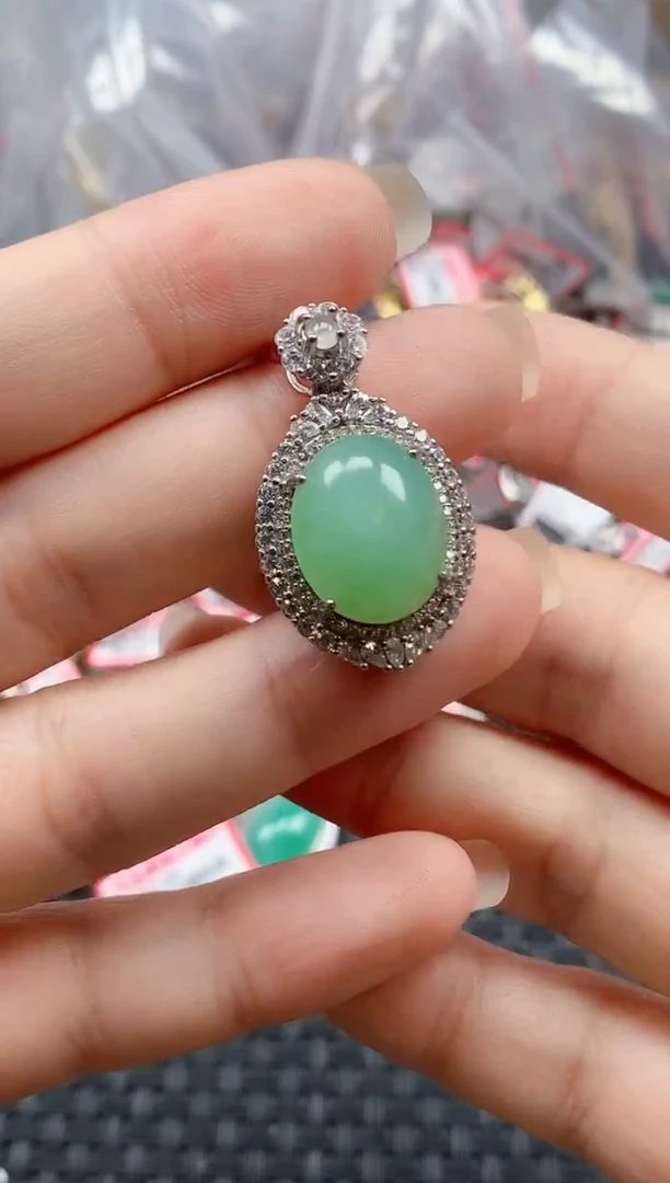 银S925镶嵌戒指翡翠天然A货缅甸翡翠