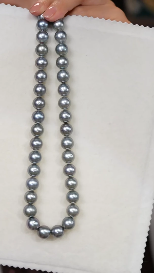 【闪购商品】海水珍珠项链银S925镶嵌大溪地铂金灰11-12mm