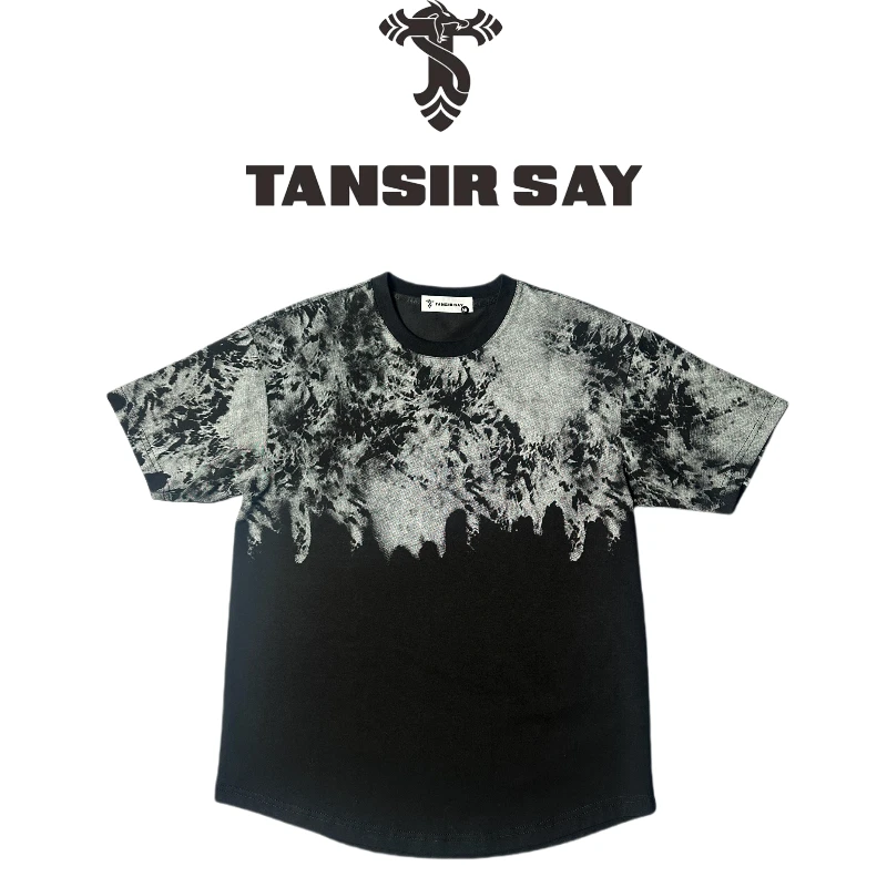 TANSIR SAY设计师品牌印花春夏小众短袖t恤黑色宽松男士圆领轻奢