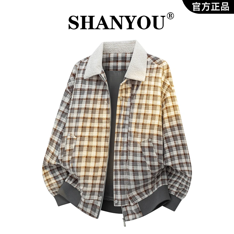 格子撞色夹克男士帅气潮流日常百搭舒适上衣大码宽松时尚ins外套