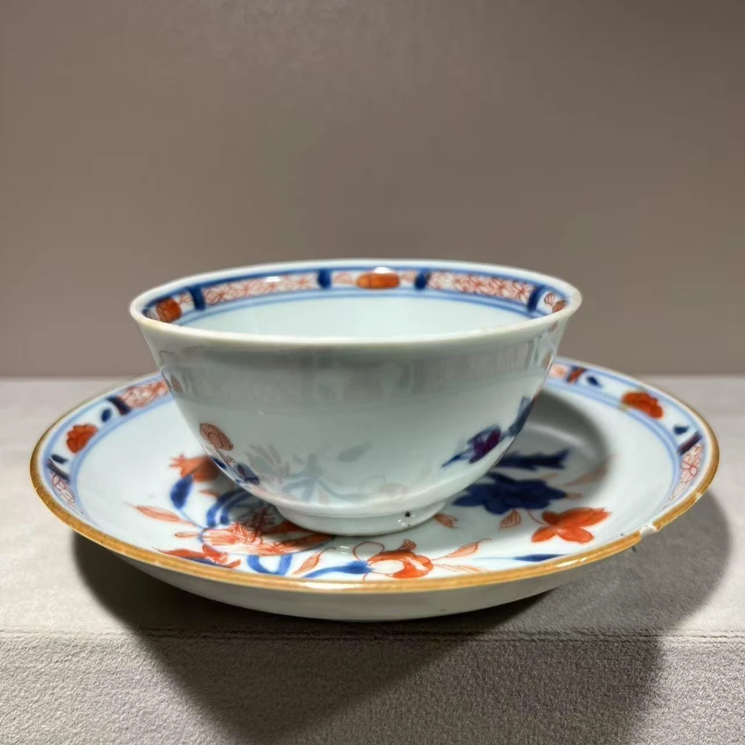 423 清 康熙 青花加彩杯碟套