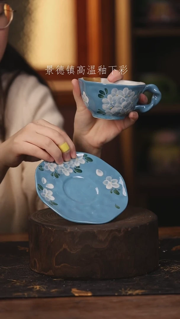 陶瓷景德镇高温釉下手绘陶瓷@L821@