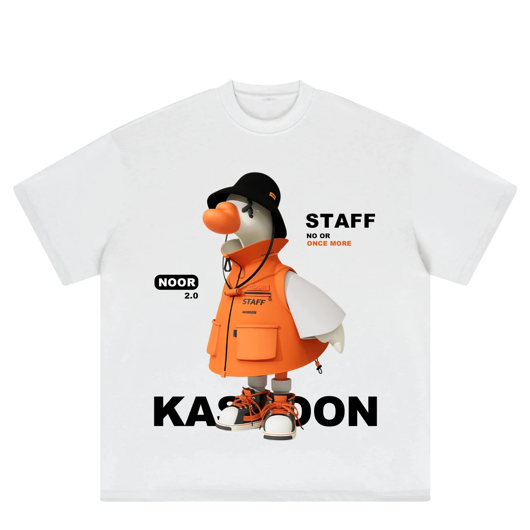 【潮流大鹅】夏季重磅卡通印花圆领短袖男女情侣宽松休闲T恤-DE002