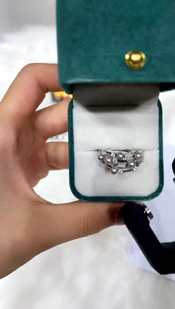 海水珍珠戒指银S925镶嵌3-4