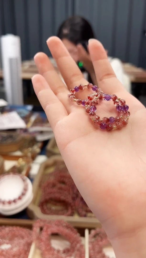 未镶嵌手串水晶金草莓超七戒圈4mm【多样性发一】