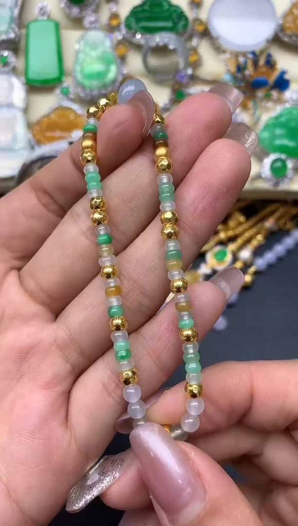 足金镶嵌手链翡翠321-中国好珍宝