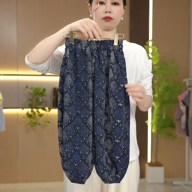 2025夏季新款时尚洋气宽松蓝色薄款灯笼裤