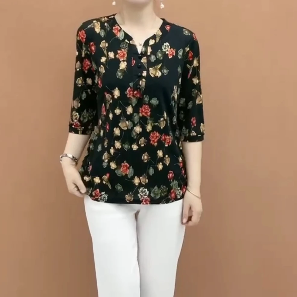 气质休闲百搭时尚妈妈衬衣2025夏季新款高档洋气高贵经典碎花上衣