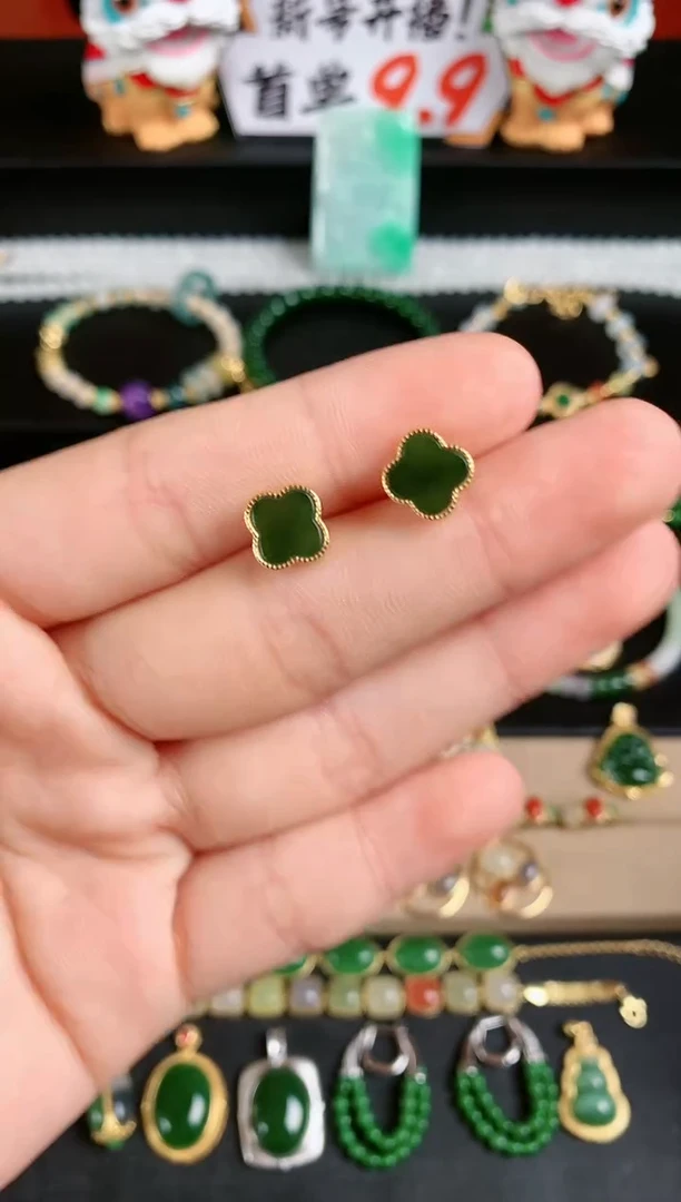 银S925镶嵌和田玉耳饰1