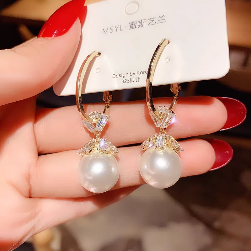 铜合金贝壳耳饰 气质爆款时尚百搭重工贝珠掌上明珠轻奢耳坠D3833