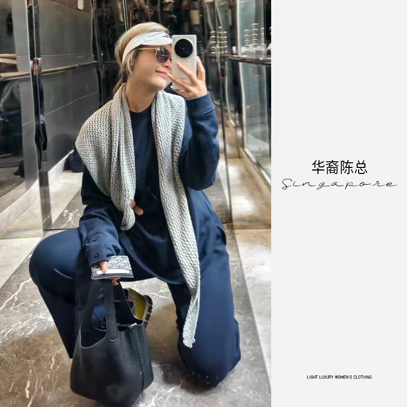 华裔陈总【藏蓝】休闲百搭设计师藏蓝套装TZ-10101