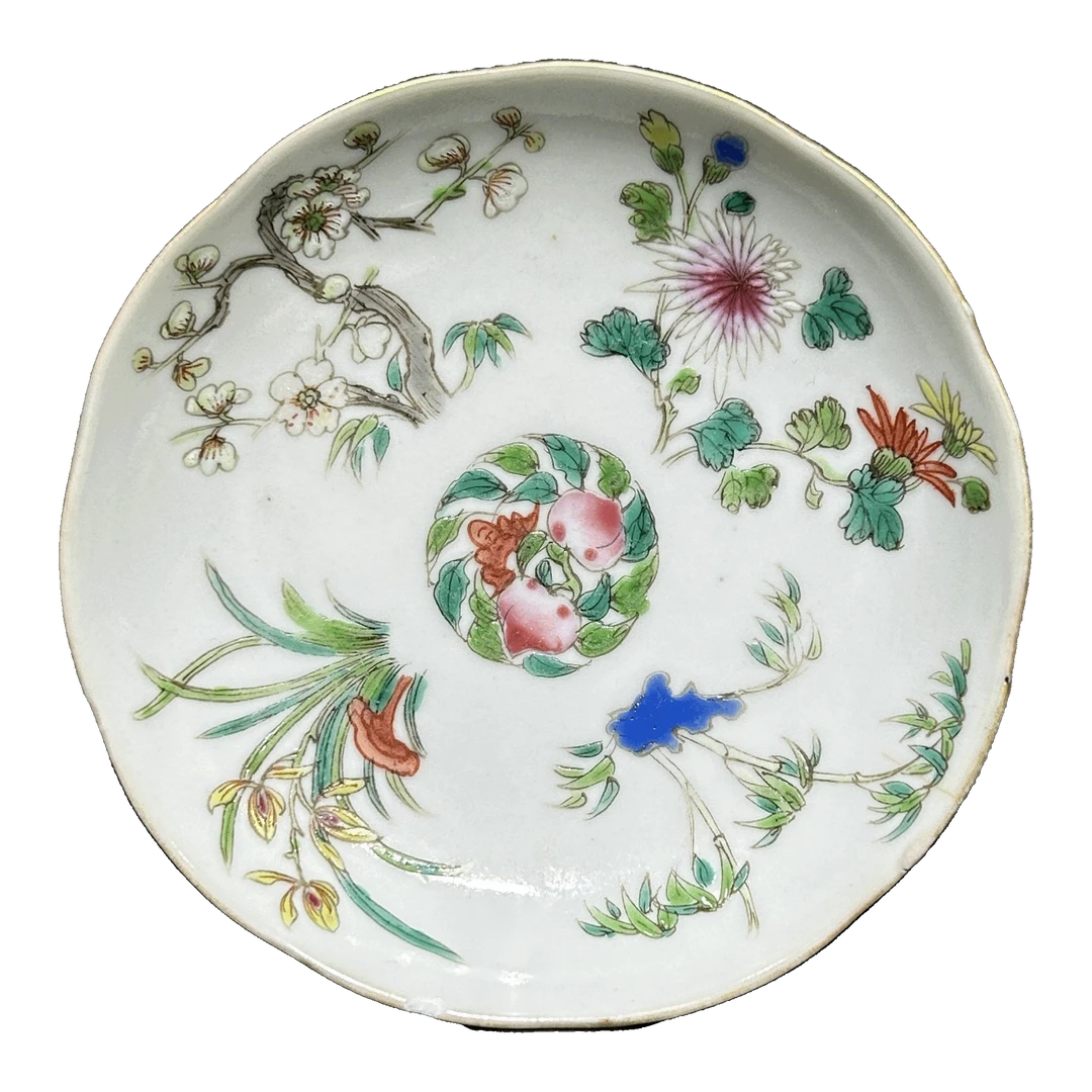 25152150g粉彩四季花卉纹花口碟
