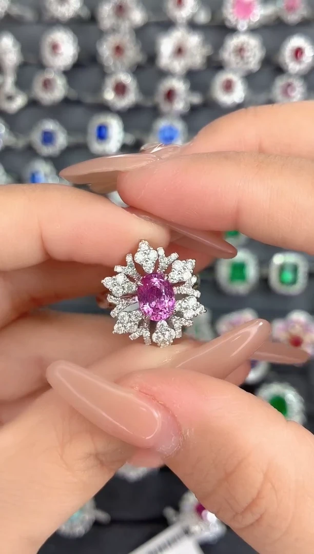 戒指彩色蓝宝石18K金镶嵌-1.88克拉*无烧帕帕拉恰