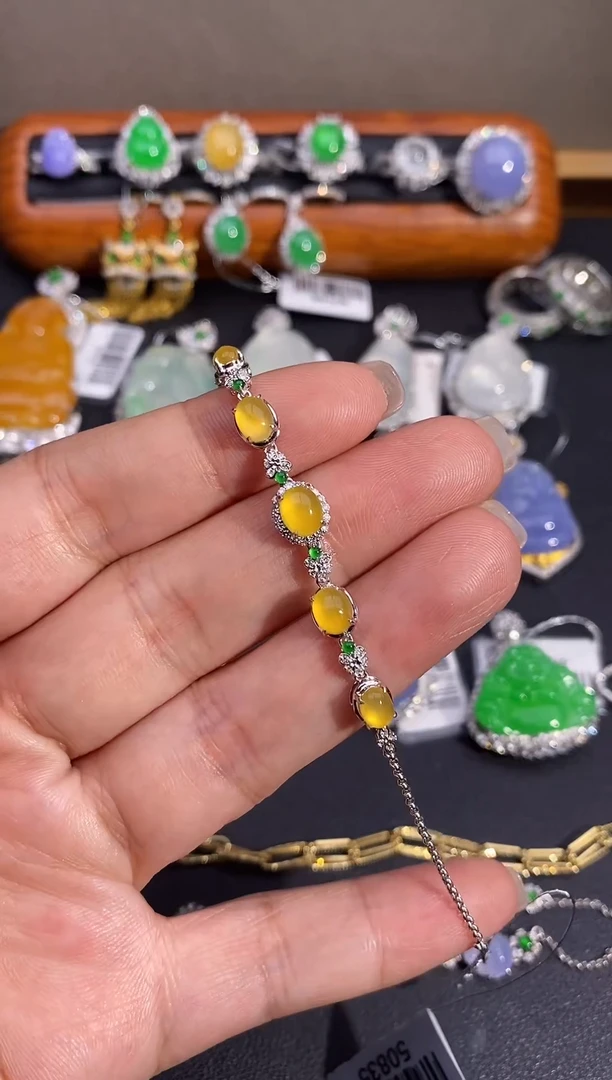 【闪购商品】翡翠手链18K金镶嵌手链