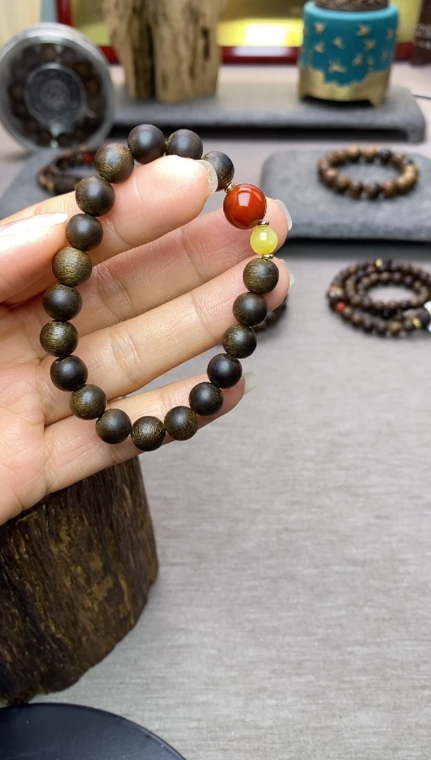 【闪购商品】沉香手串越南顺化玉化紫棋楠08 沉水单圈+配饰