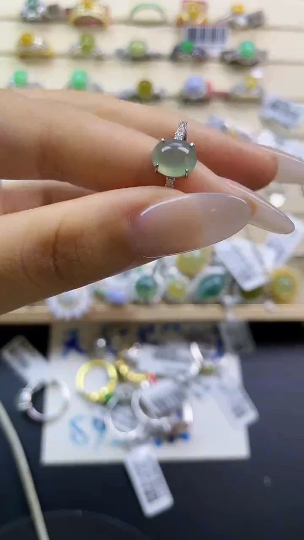 银S925镶嵌戒指翡翠翡翠 蛋面 银S925镶嵌