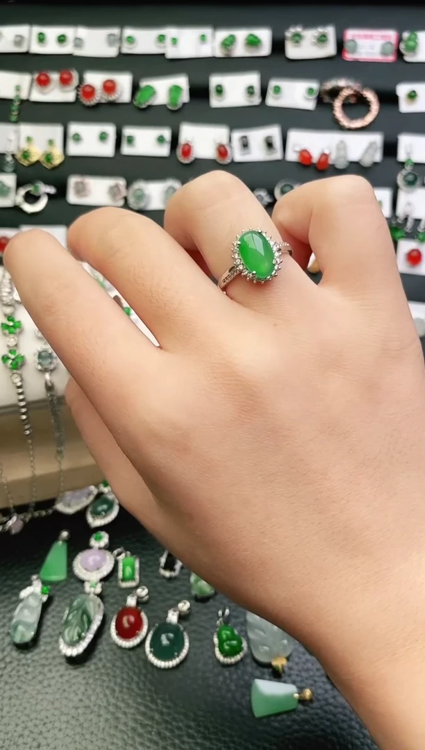 银S925镶嵌戒指翡翠0