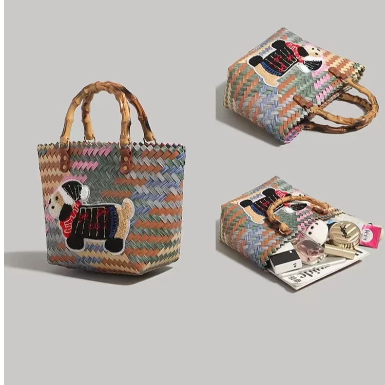 可爱小狗编织托特包女2025新款